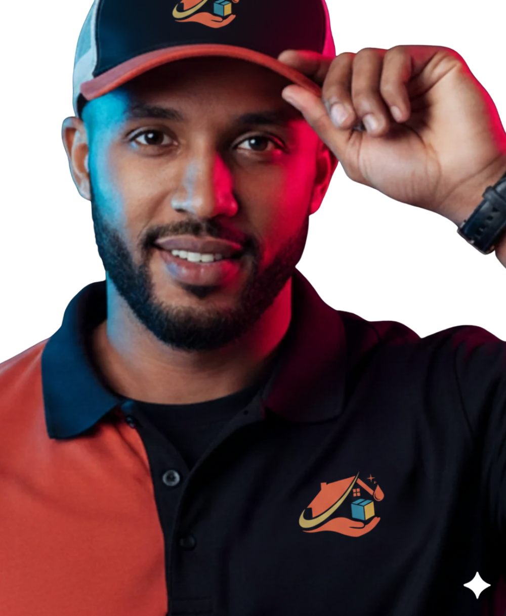 Friendly Ethiopian mover wearing Family Cleaning Moving & Packing uniform in Addis Ababa.